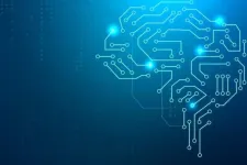 Generated photo of a brain as circuit diagram with nodes against blue background. 