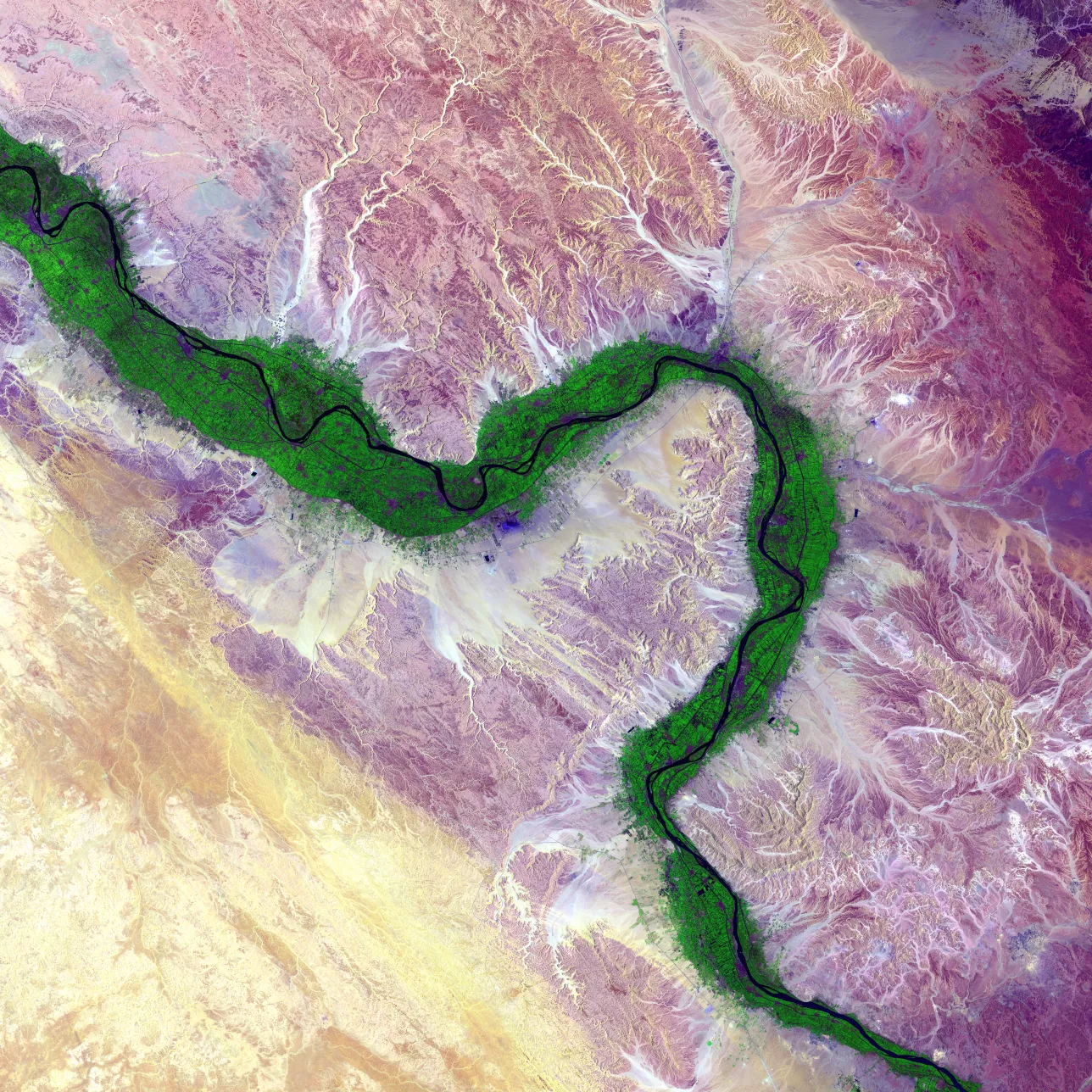 Satellite rendering of river Nile. Photo.