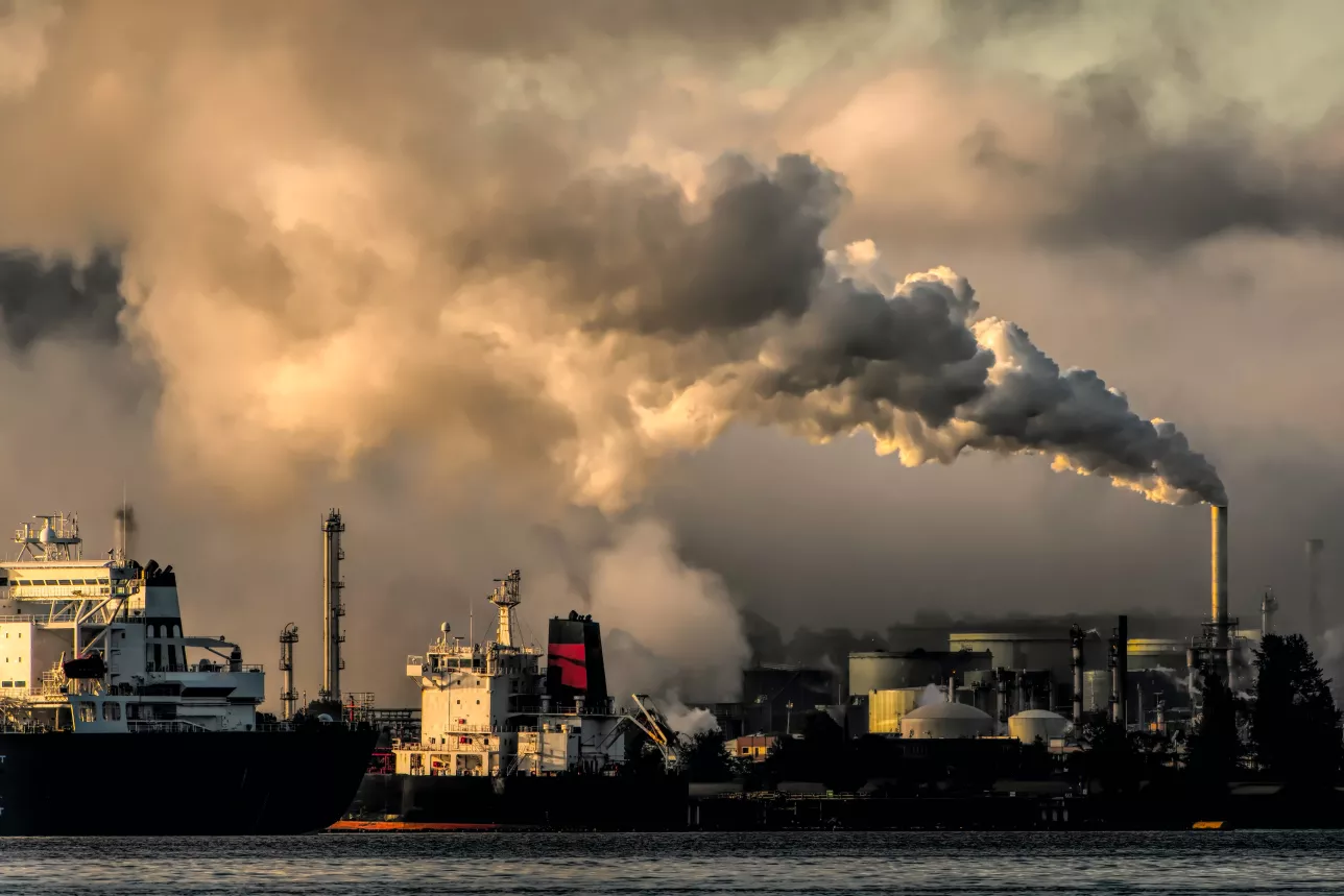 Soot emissions from industry complex. Photo.
